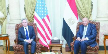 شكرى خلال استقباله وزير الخارجية الأمريكى: