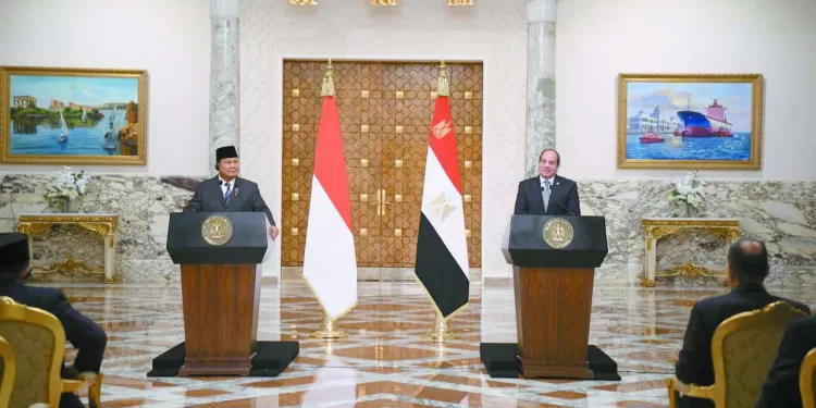 قمة مصرية ــ إندونيسية لبحث التعاون الثنائى والملفات المشتركة: السيسى وسوبيانتو يتفقان على ضرورة وقف إطلاق النار فى غزة