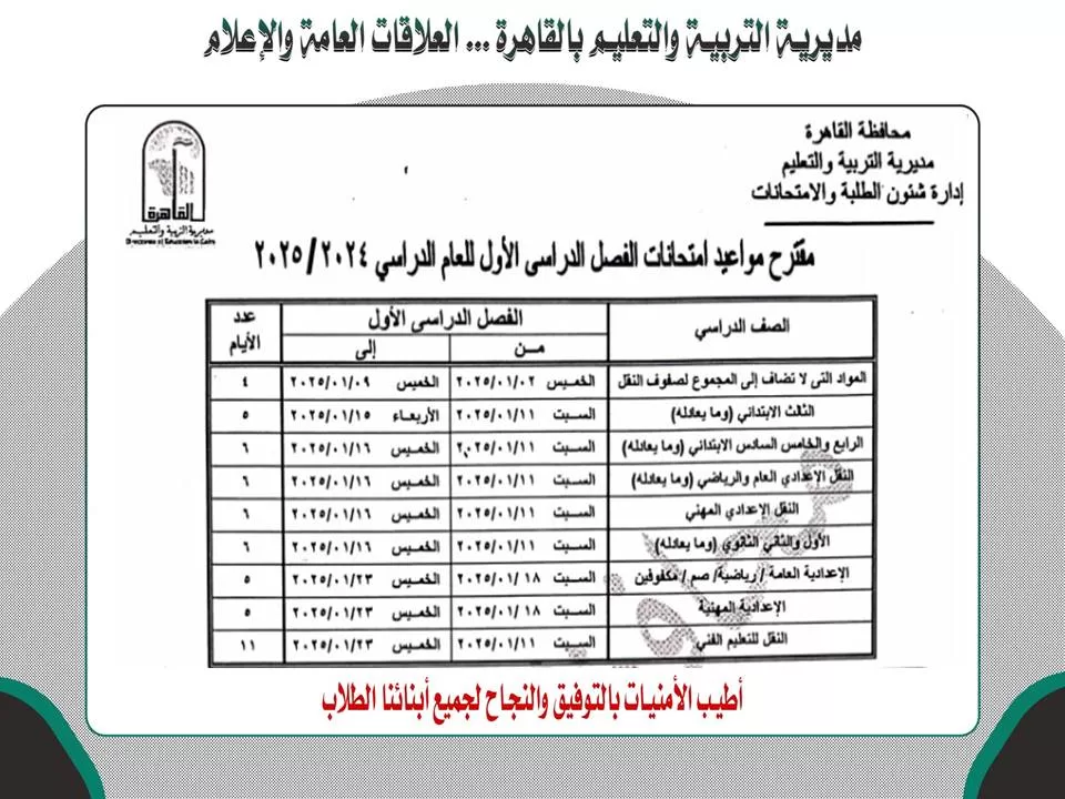 تعرف على موعد امتحانات الفصل الدراسي الأول بالقاهرة 20 | جريدة الجمهورية