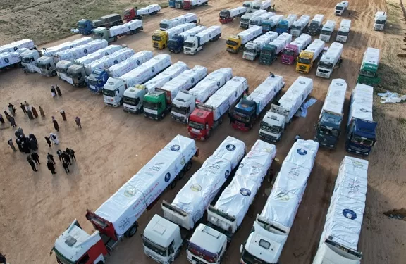 قافلة مساعدات ضخمة من أهالي مطروح لغزة