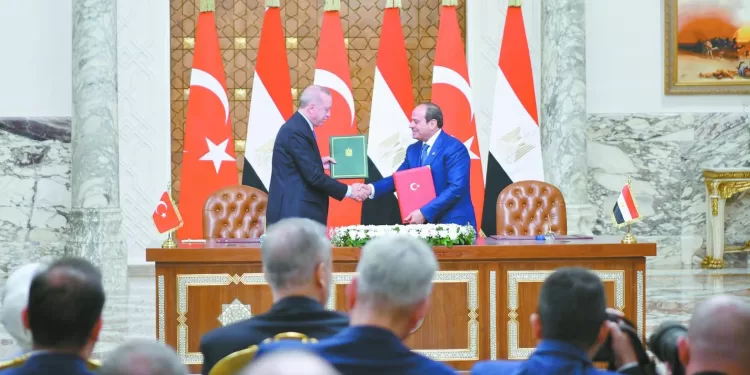 الرئيسان يوقعان بيان مجلس التعاون الإستراتيجى بين مصر وتركيا