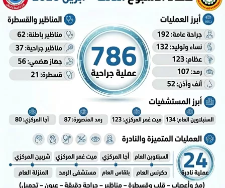 في حصاد أسبوع.. مستشفيات الدقهلية تجري 786 عملية جراحية