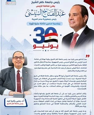 جامعة كفر الشيخ تجدد دعمها للدولة في ذكرى ثورة 30 يونيو
